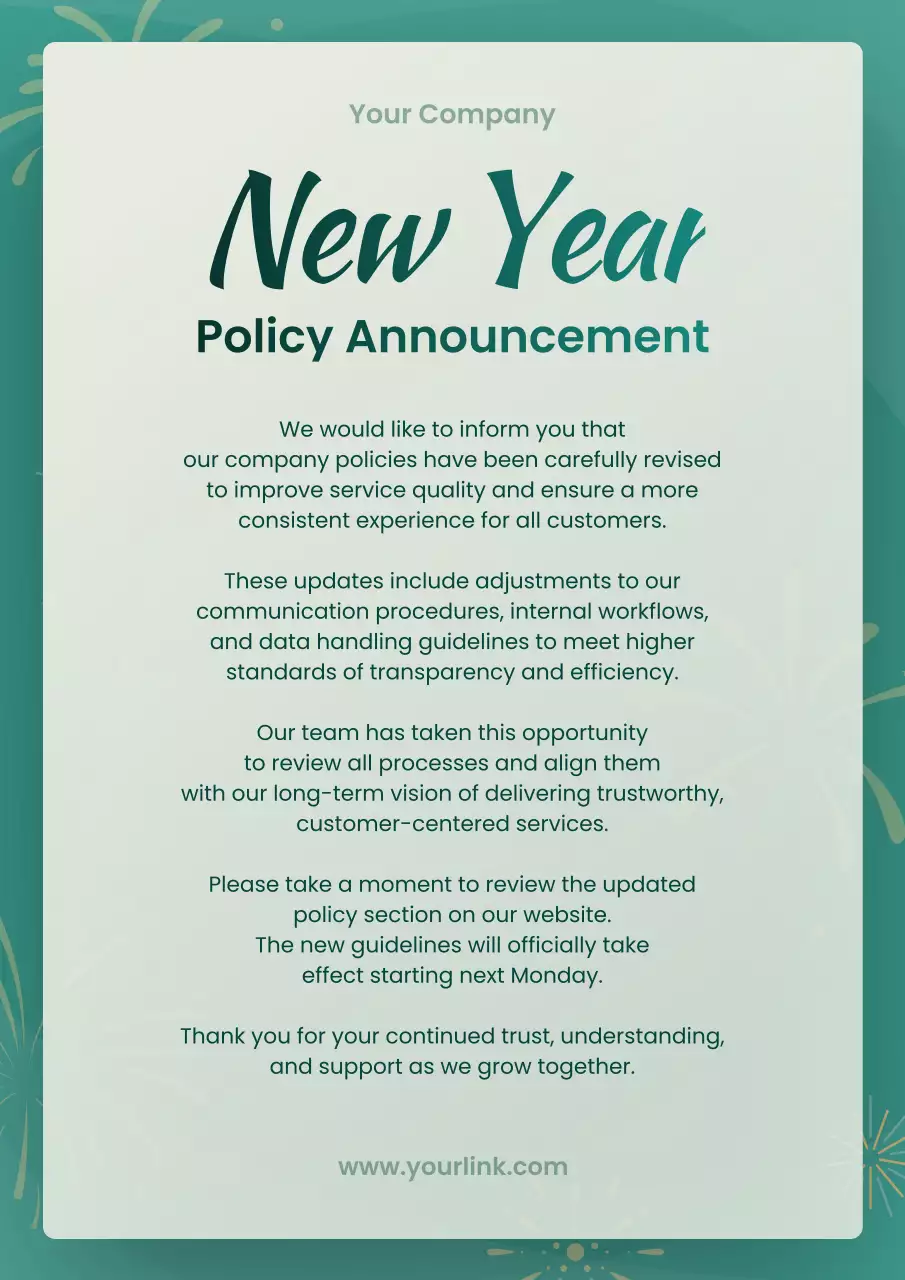 Teal Modern Policy Announcement Poster