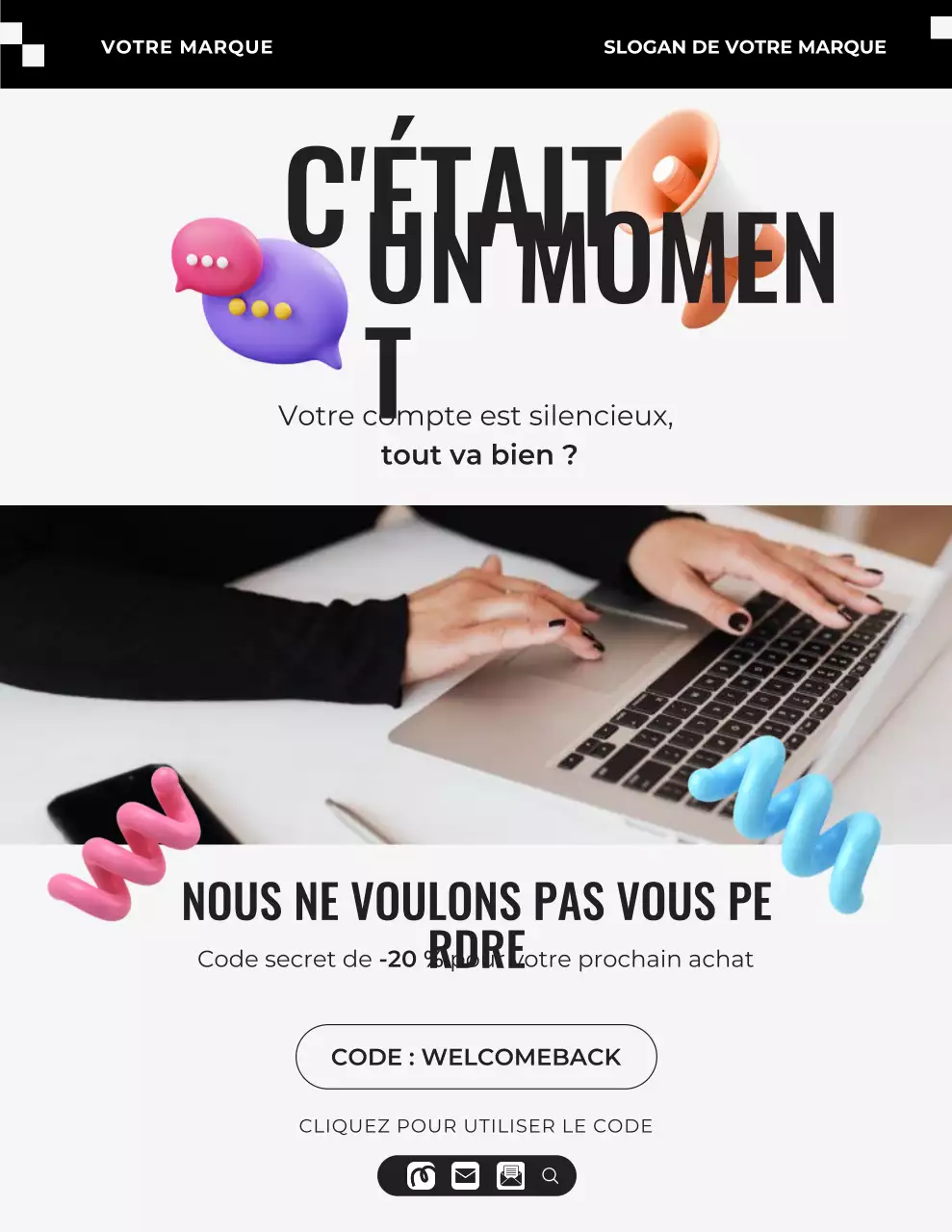 Lettre de campagne de rappel moderne 3D noire et grise