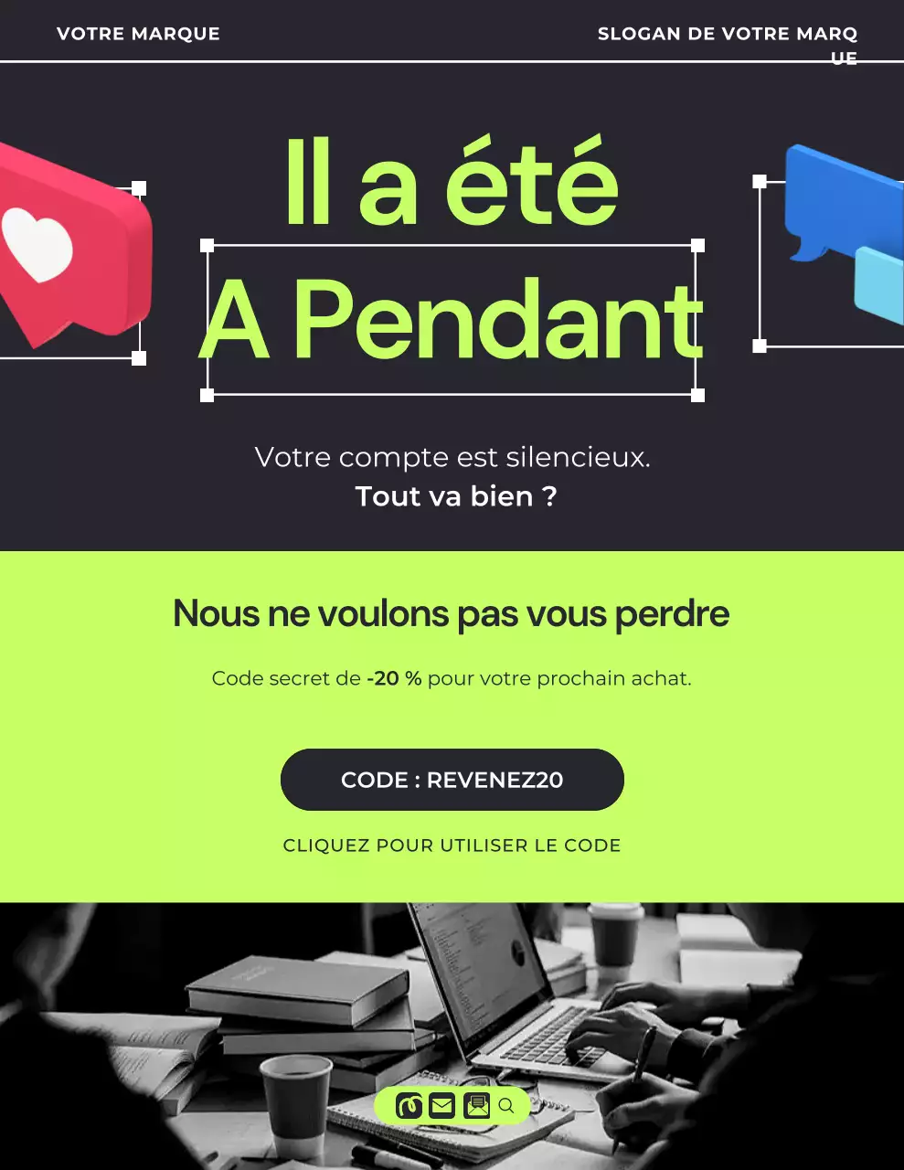 Lettre de campagne de rappel 3D verte et noire en gras