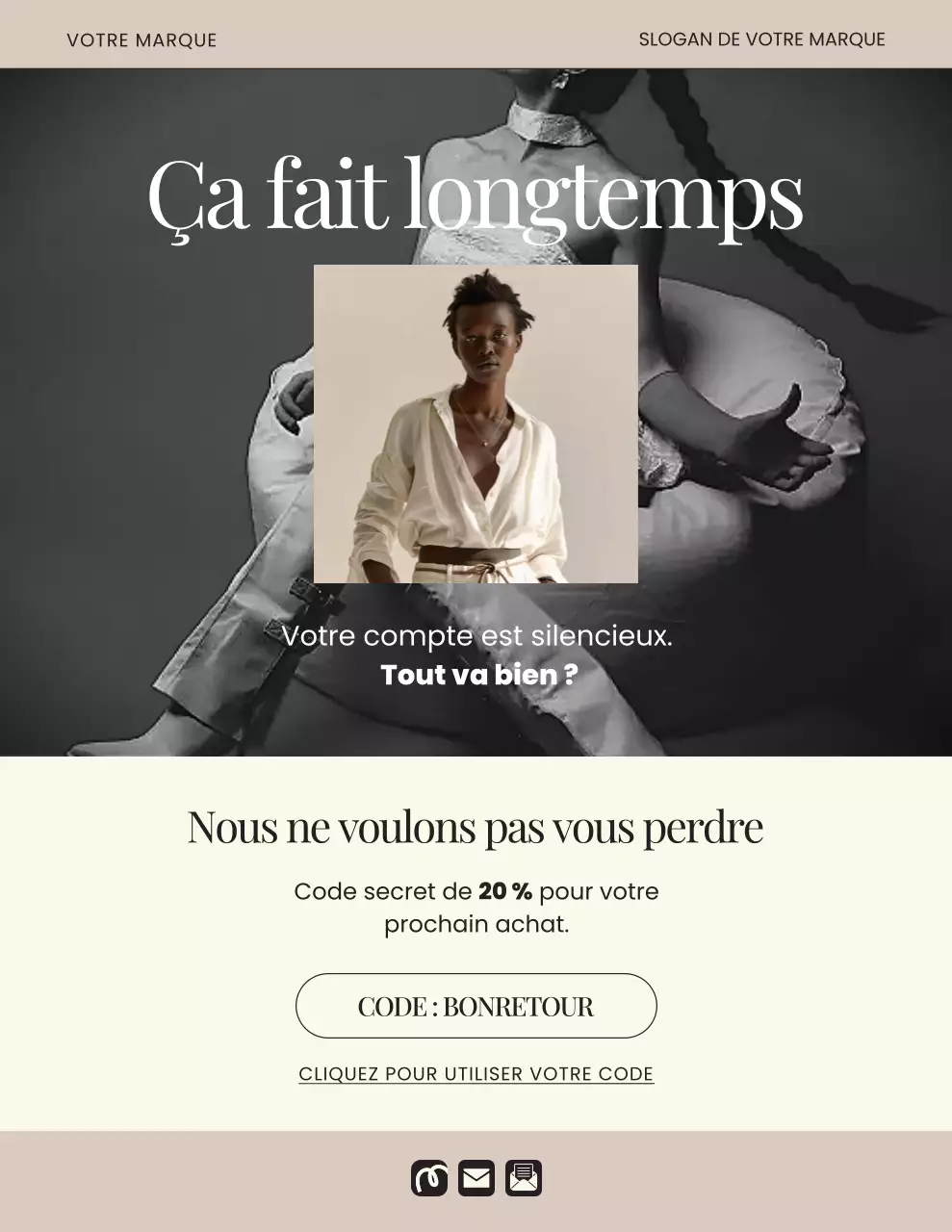 Lettre de rappel pour une campagne de mode minimaliste beige