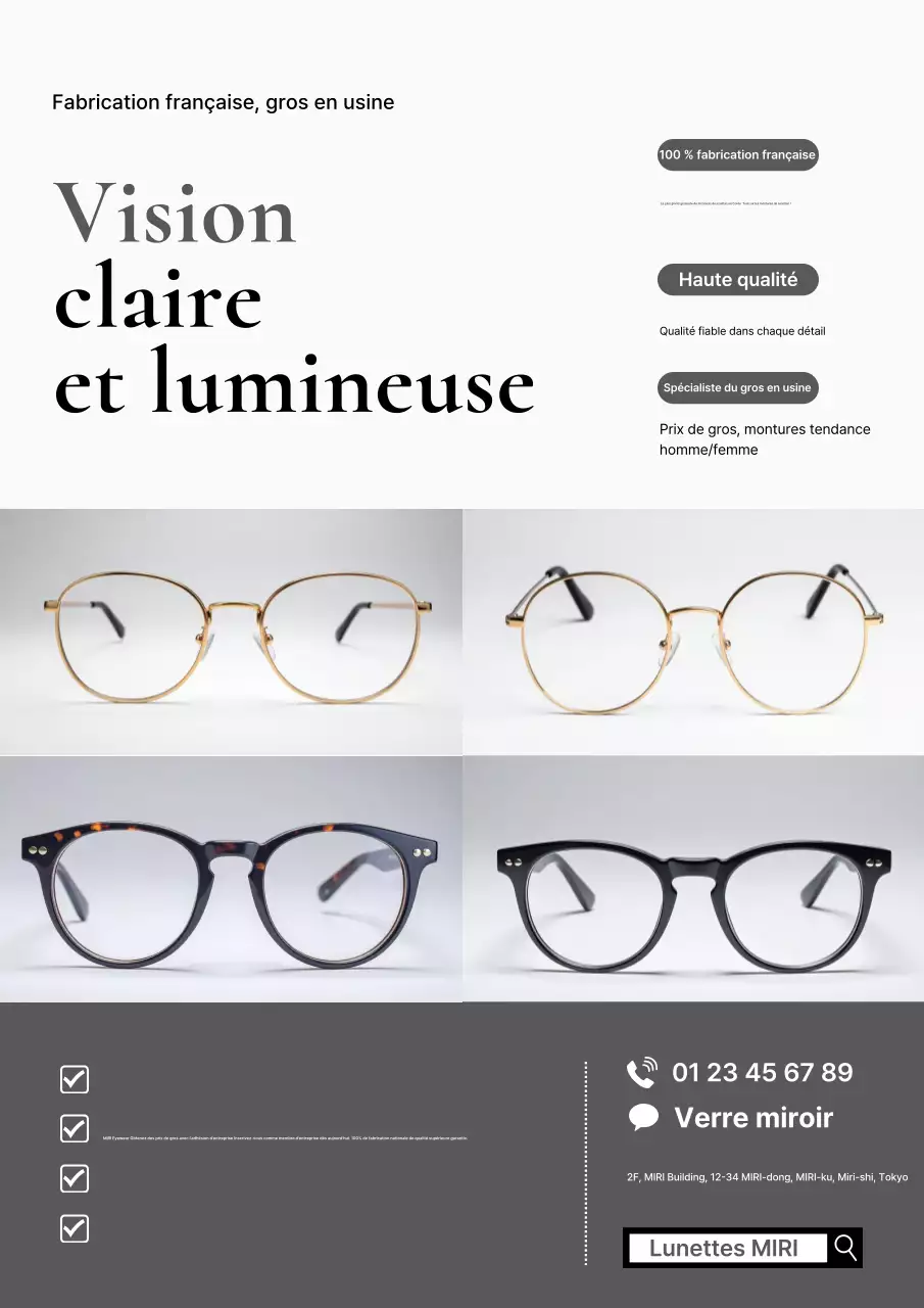 Publicité pour des lunettes modernes grises
