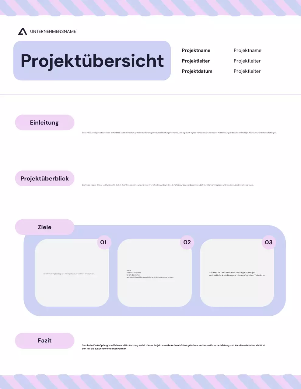 Kurzbeschreibung für ein minimalistisches Bento-Projekt in Lila und Rosa
