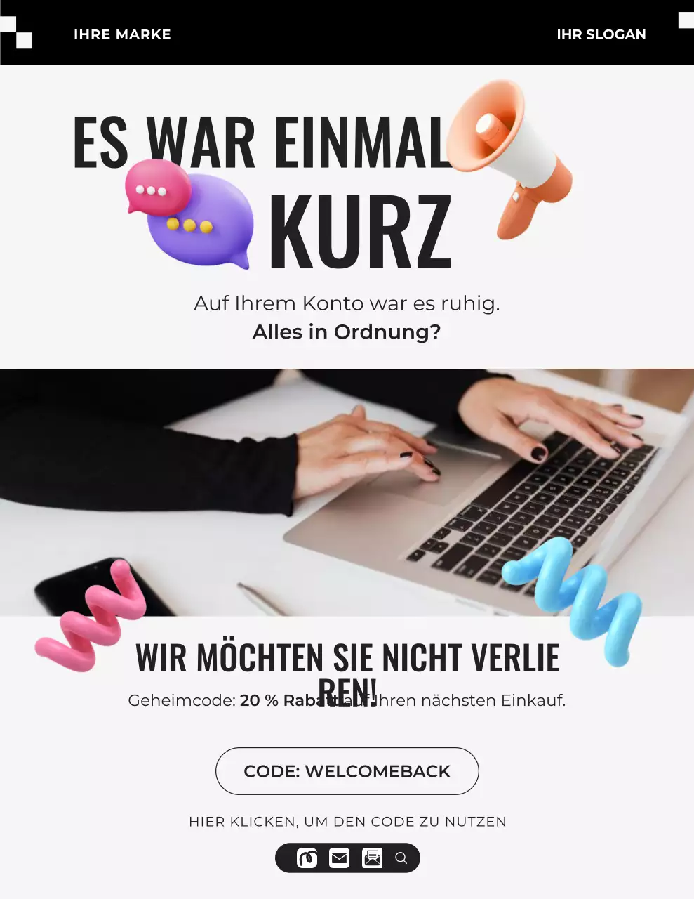 Kampagnenbrief im modernen 3D-Design in Schwarz und Grau