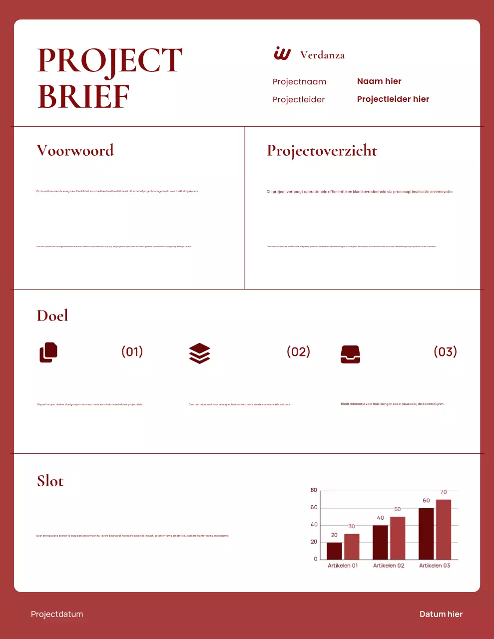 Projectbrief voor een minimalistisch project in rood en wit