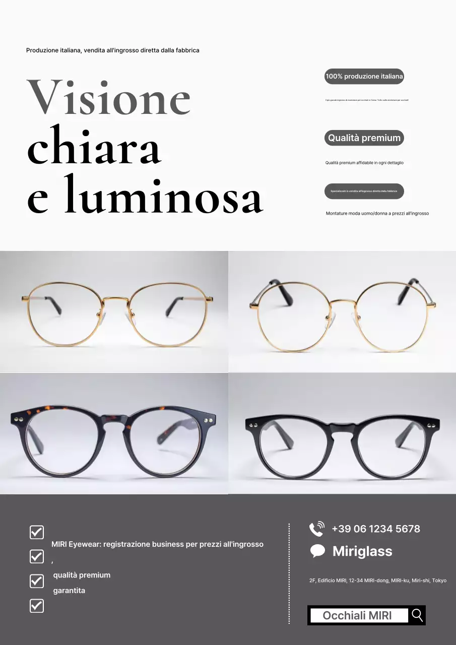 Pubblicità di occhiali moderni grigi