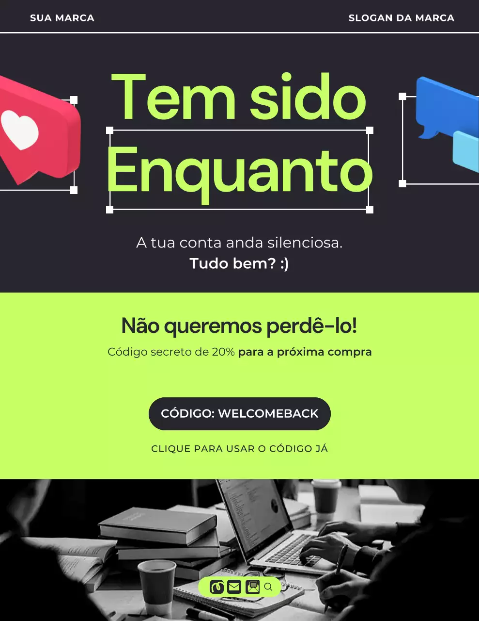 Carta de campanha de lembrete em 3D, em verde e preto arrojado