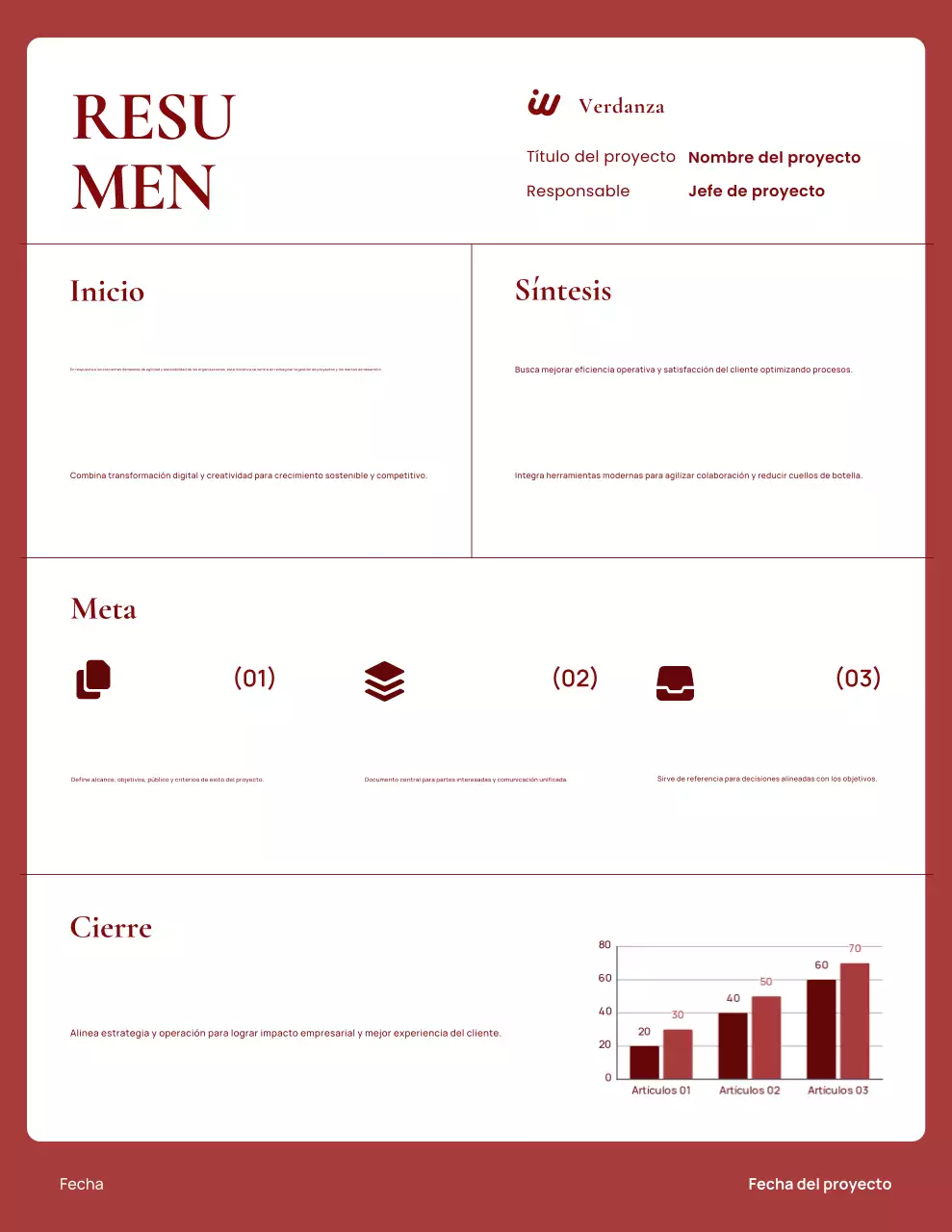 Carta breve del proyecto minimalista rojo y blanco