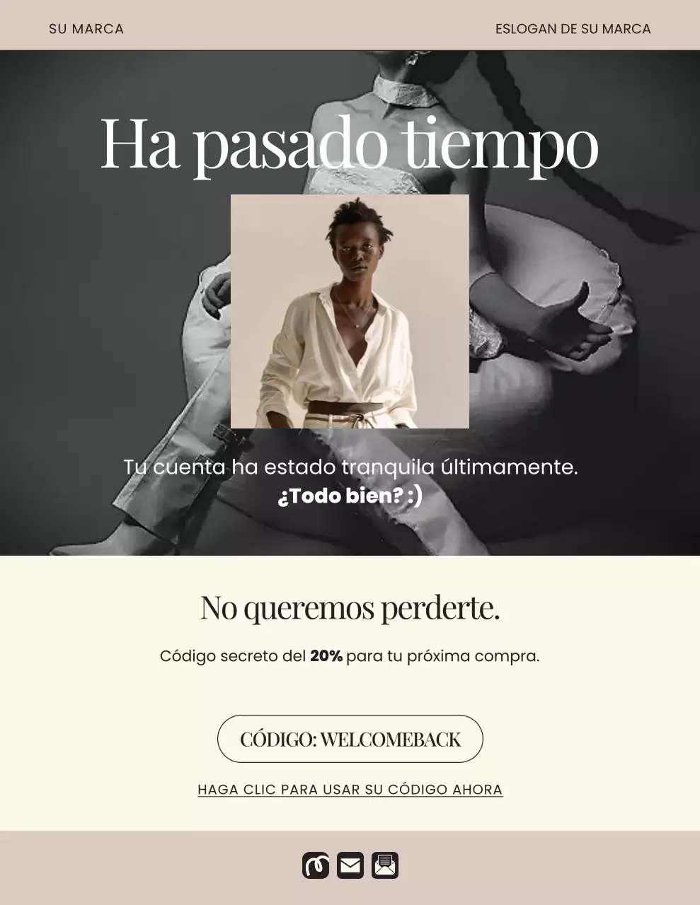 Carta recordatoria de campaña de moda minimalista en beige