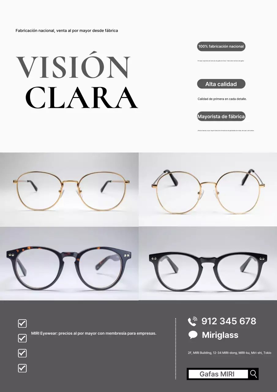 Anuncio de gafas modernas grises