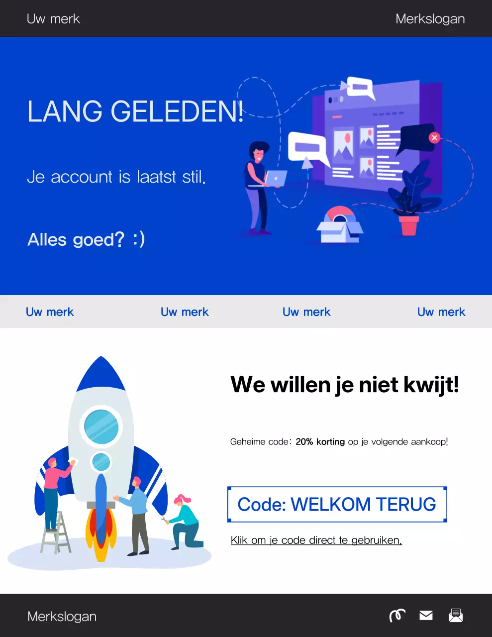 Blauw-witte minimalistische 3D-herinneringsbrief voor een campagne