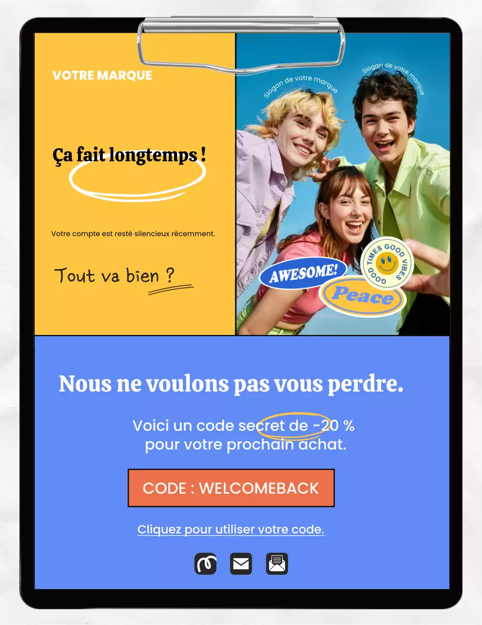 Lettre de campagne de rappel moderne et minimaliste jaune et bleue