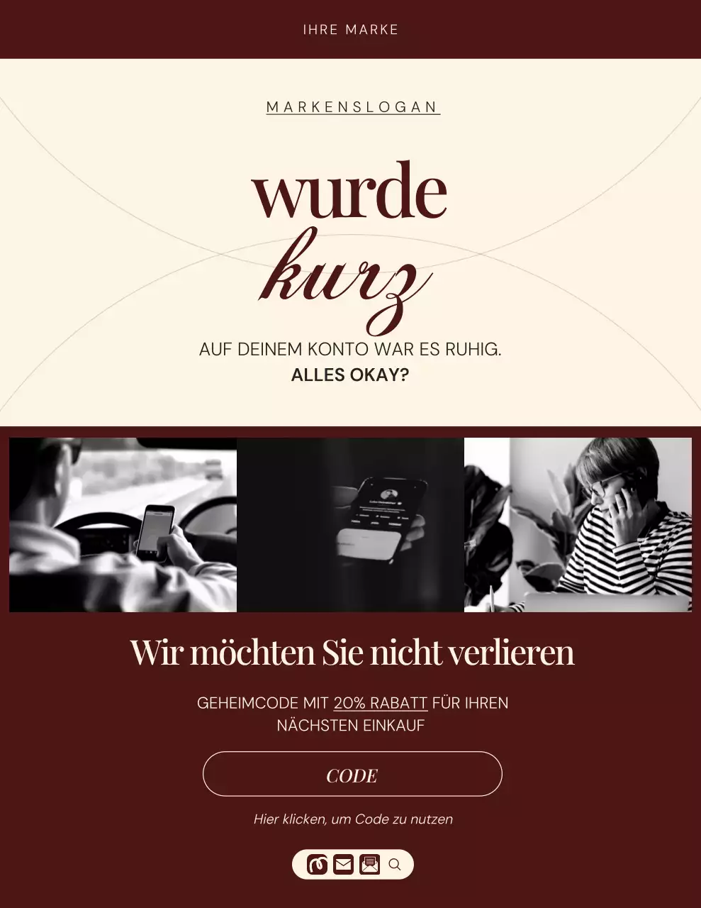 Erinnerungsschreiben für die Kampagne der eleganten, minimalistischen Modemarke in Rot und Creme