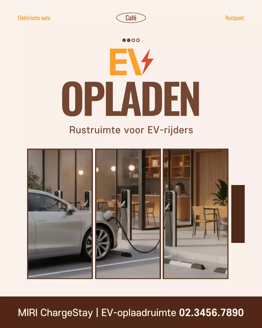 Beige moderne elektrische auto advertentie