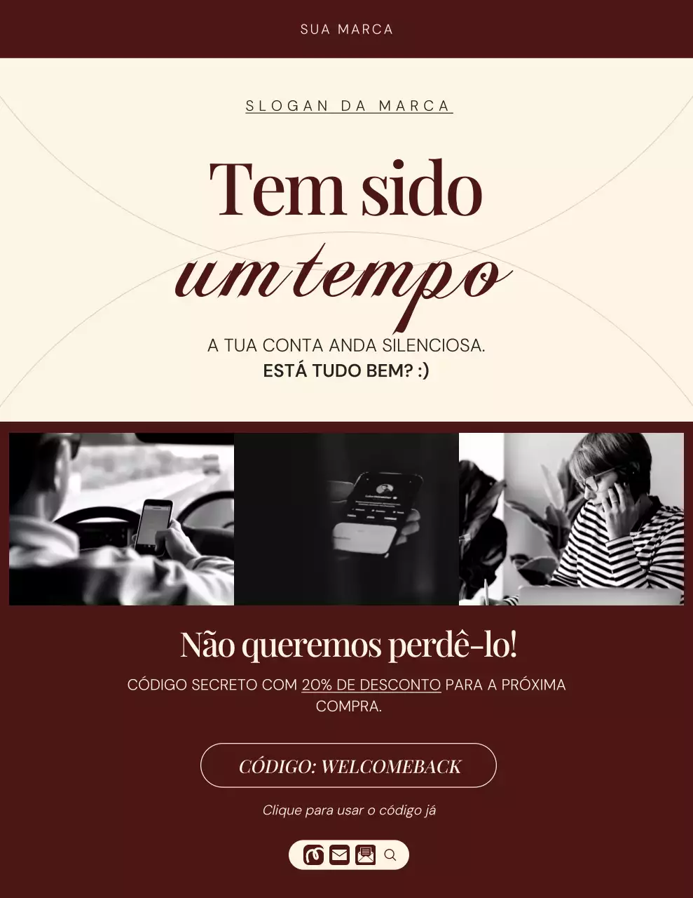 Carta de lembrete de campanha da marca de moda minimalista e elegante em vermelho e creme