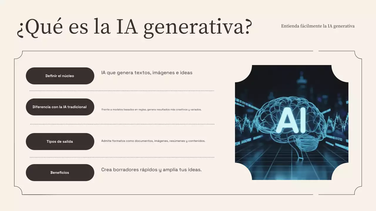 Presentación de capacitación en IA moderna en beige