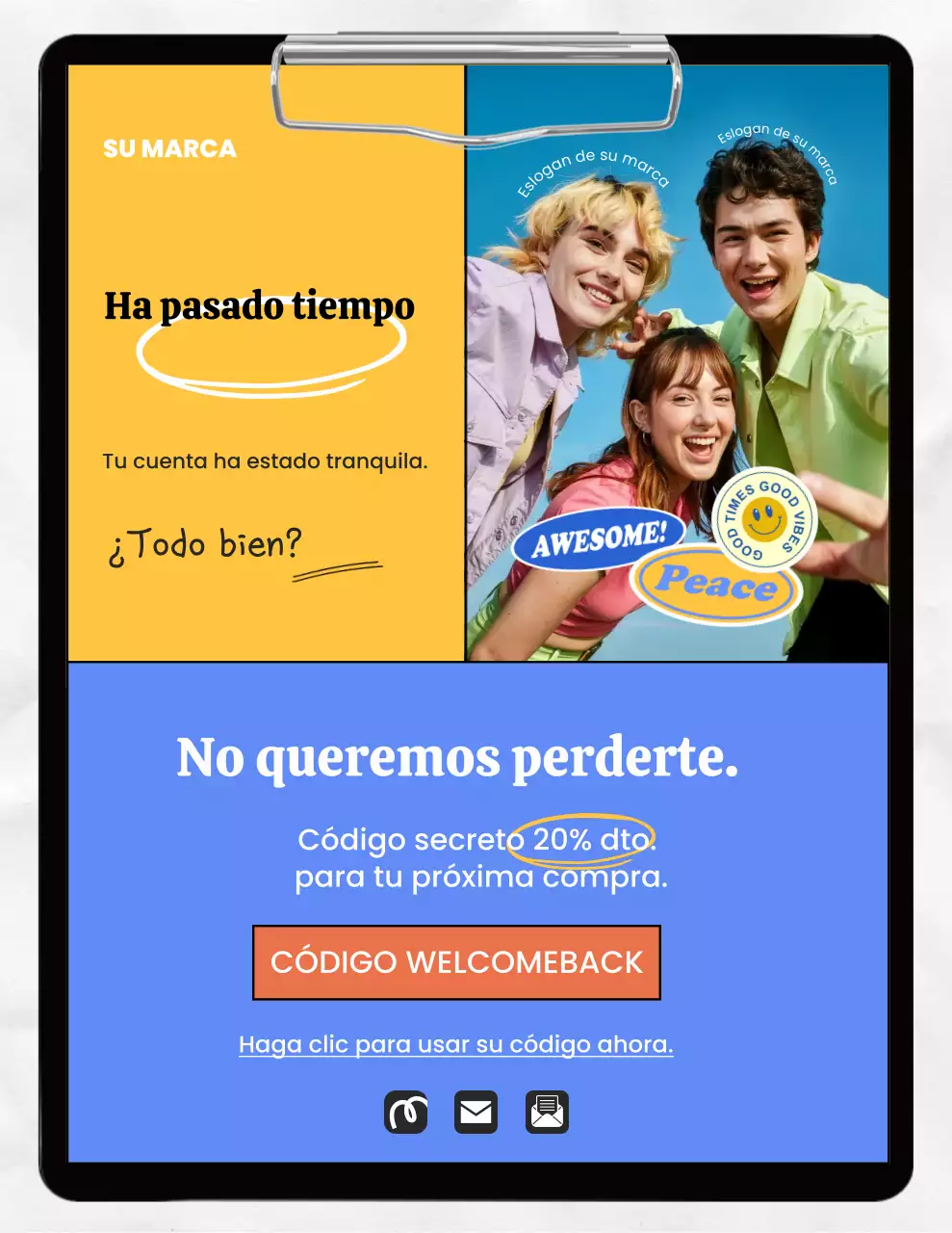 Carta recordatoria minimalista moderna en amarillo y azul