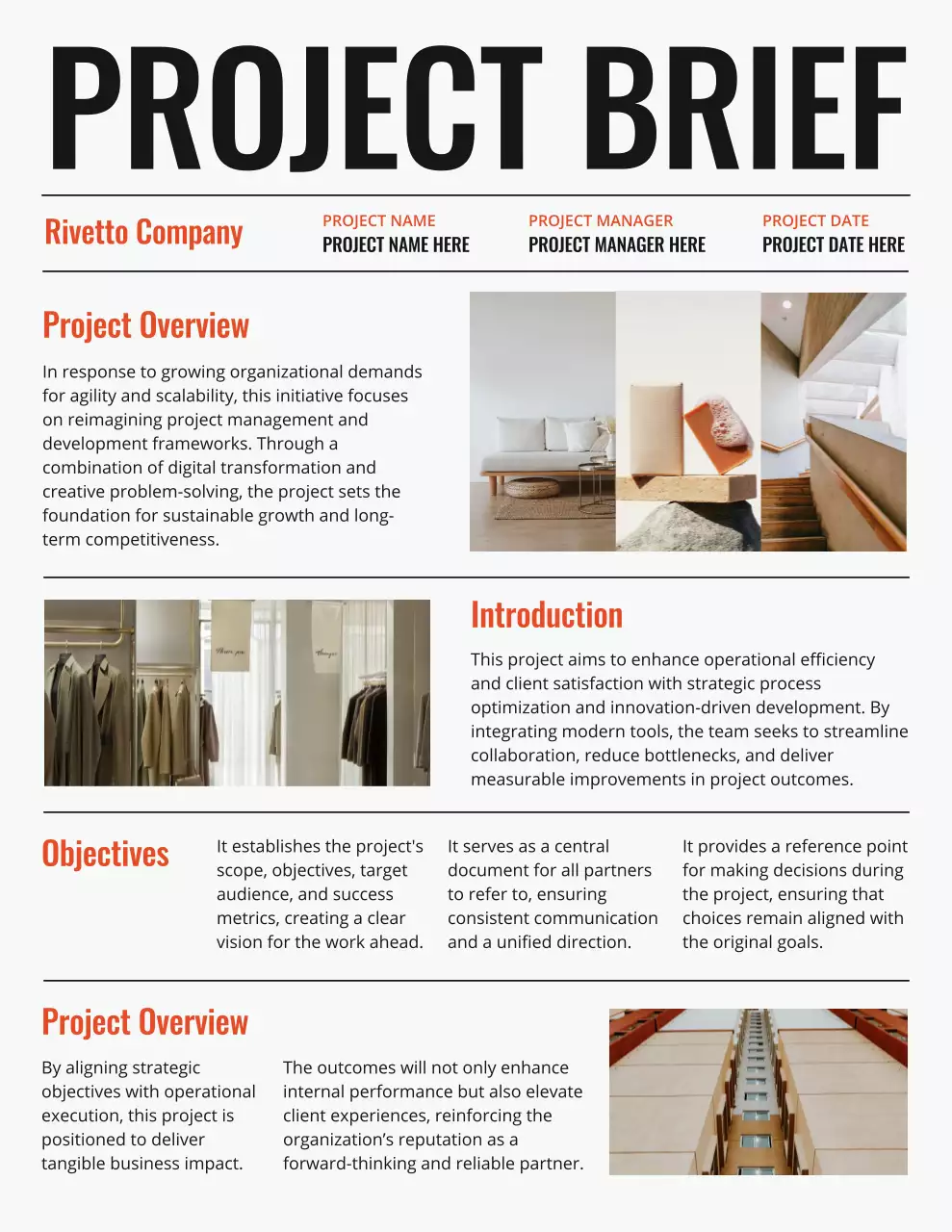 Black and Orange Bold Minimal Project Brief Report Letter