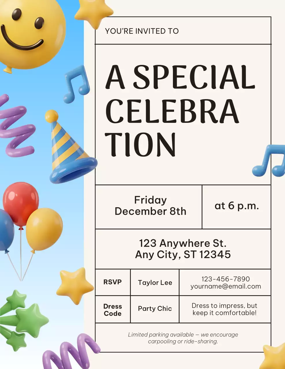 Blue and Beige Festive Celebration Invitation