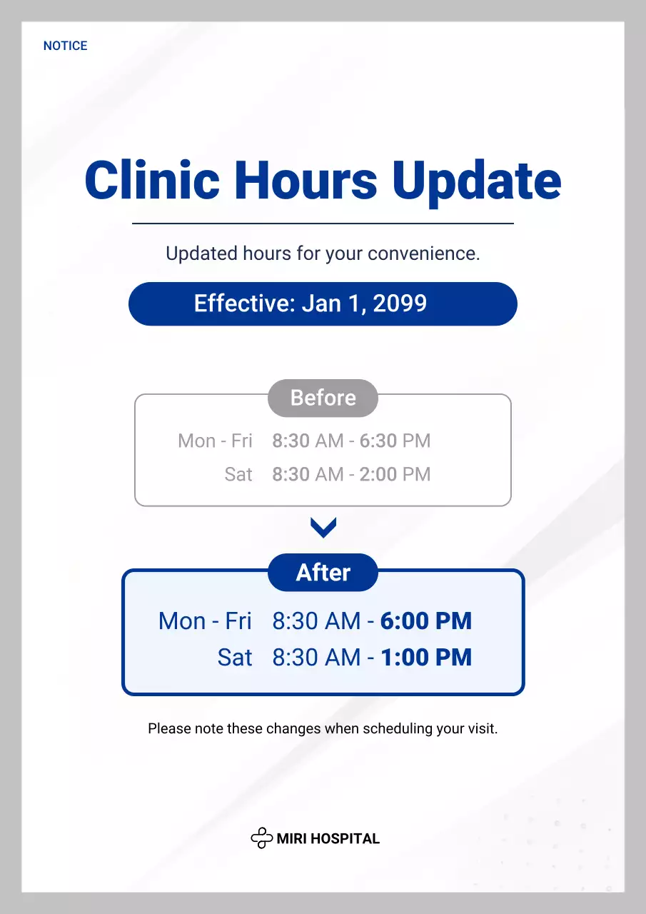blue modern clinic notice