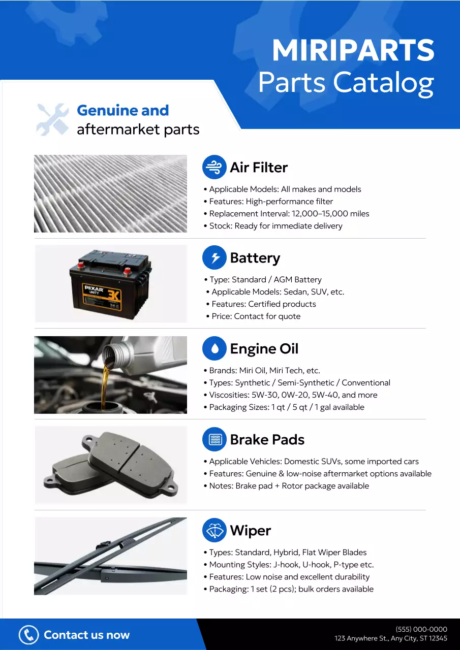 Blue modern auto parts catalog