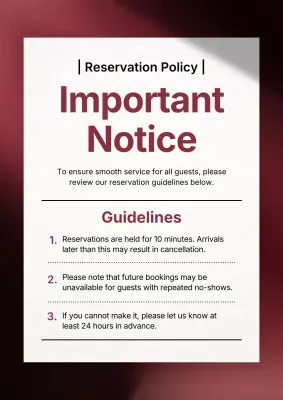 Pemberitahuan reservasi modern berwarna merah marun