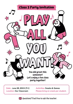 pink playful party invitation