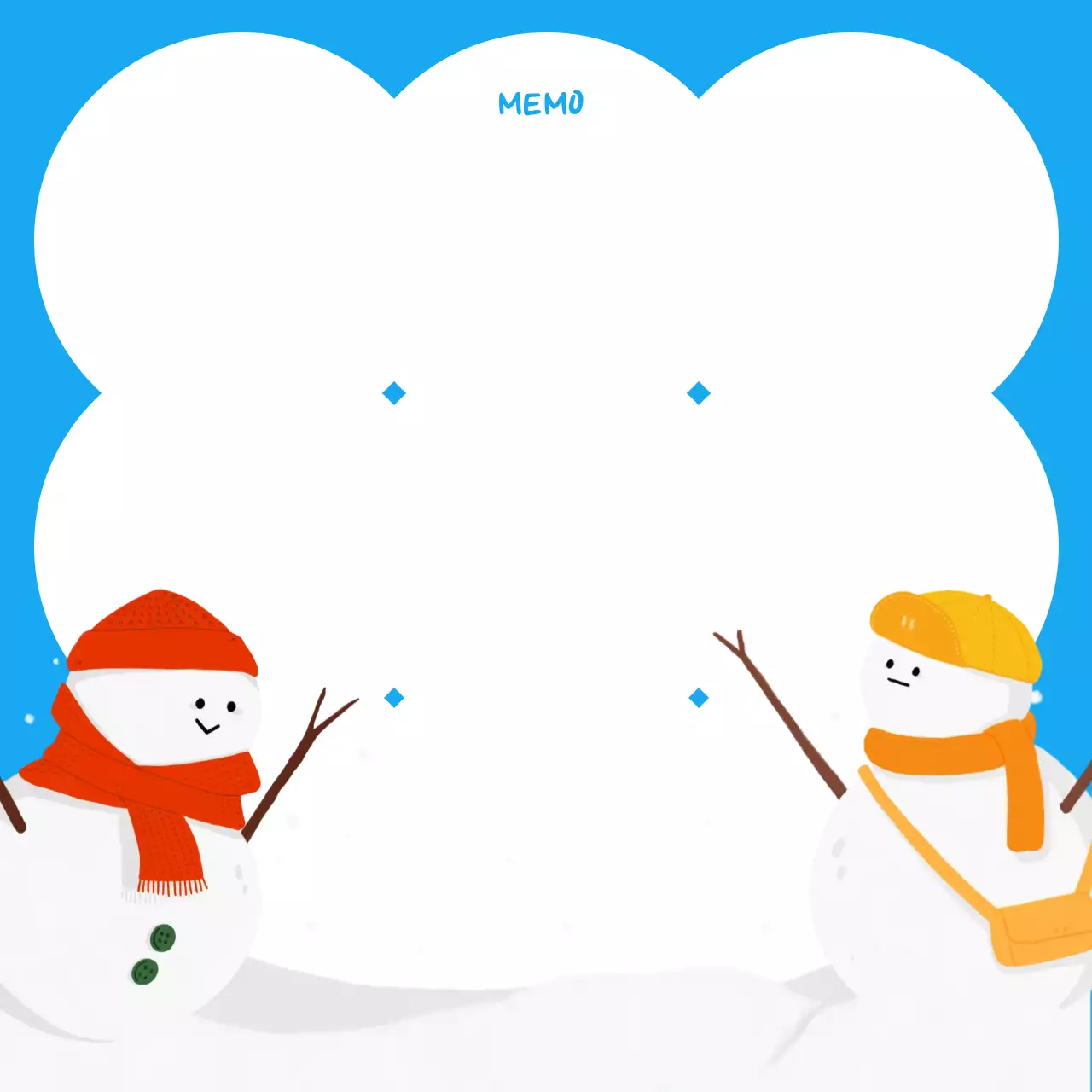파란 배경의 겨울 눈사람 편지