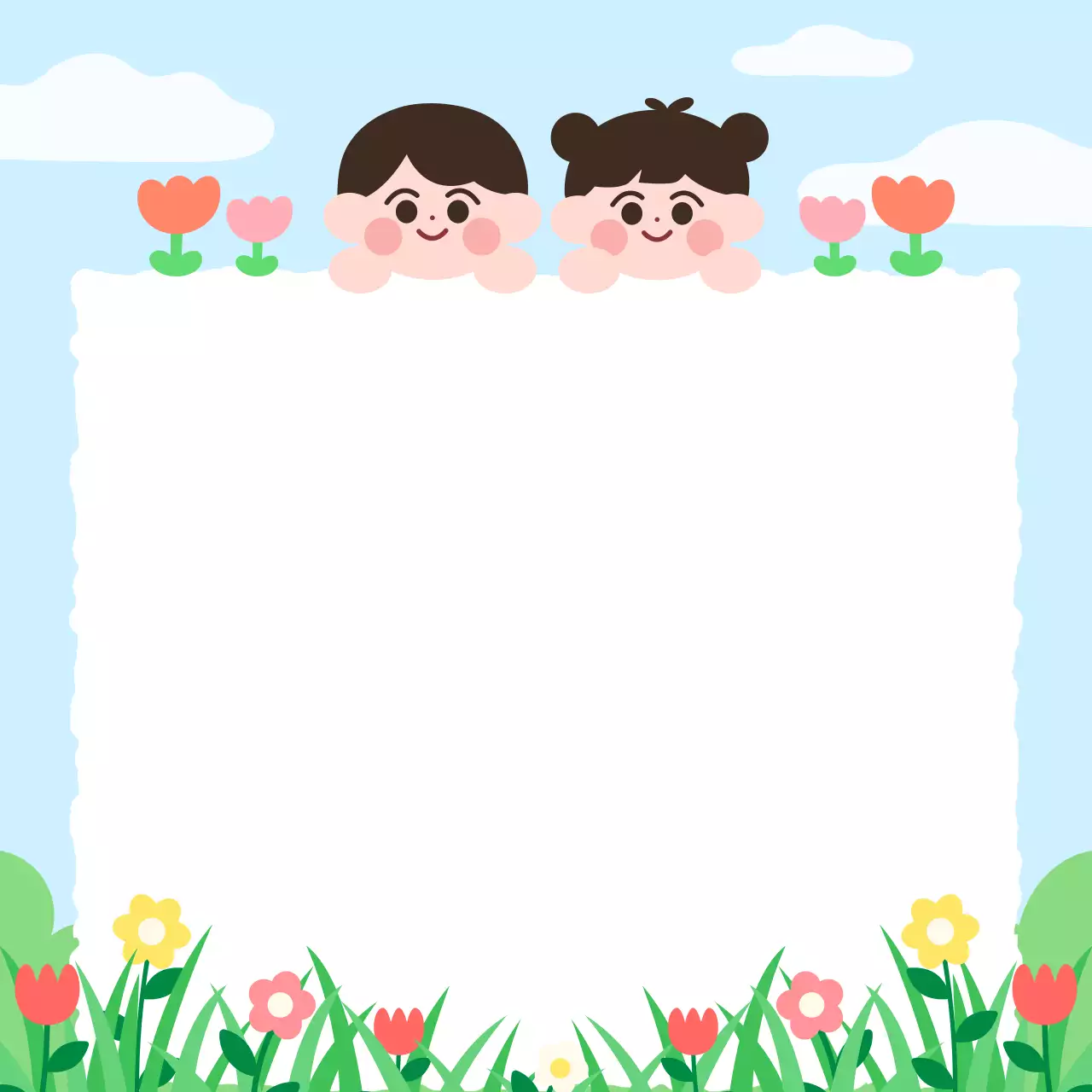 하늘색 아기자기한 어린이 카드