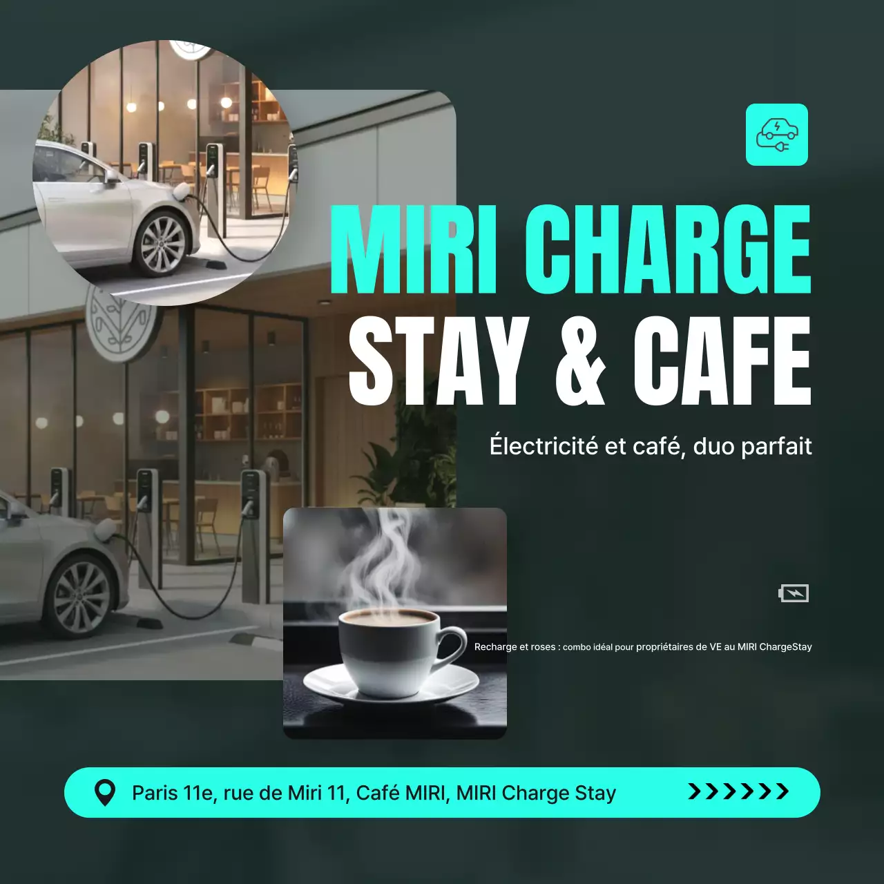 Publicité pour le café de voitures électriques Mint Modern