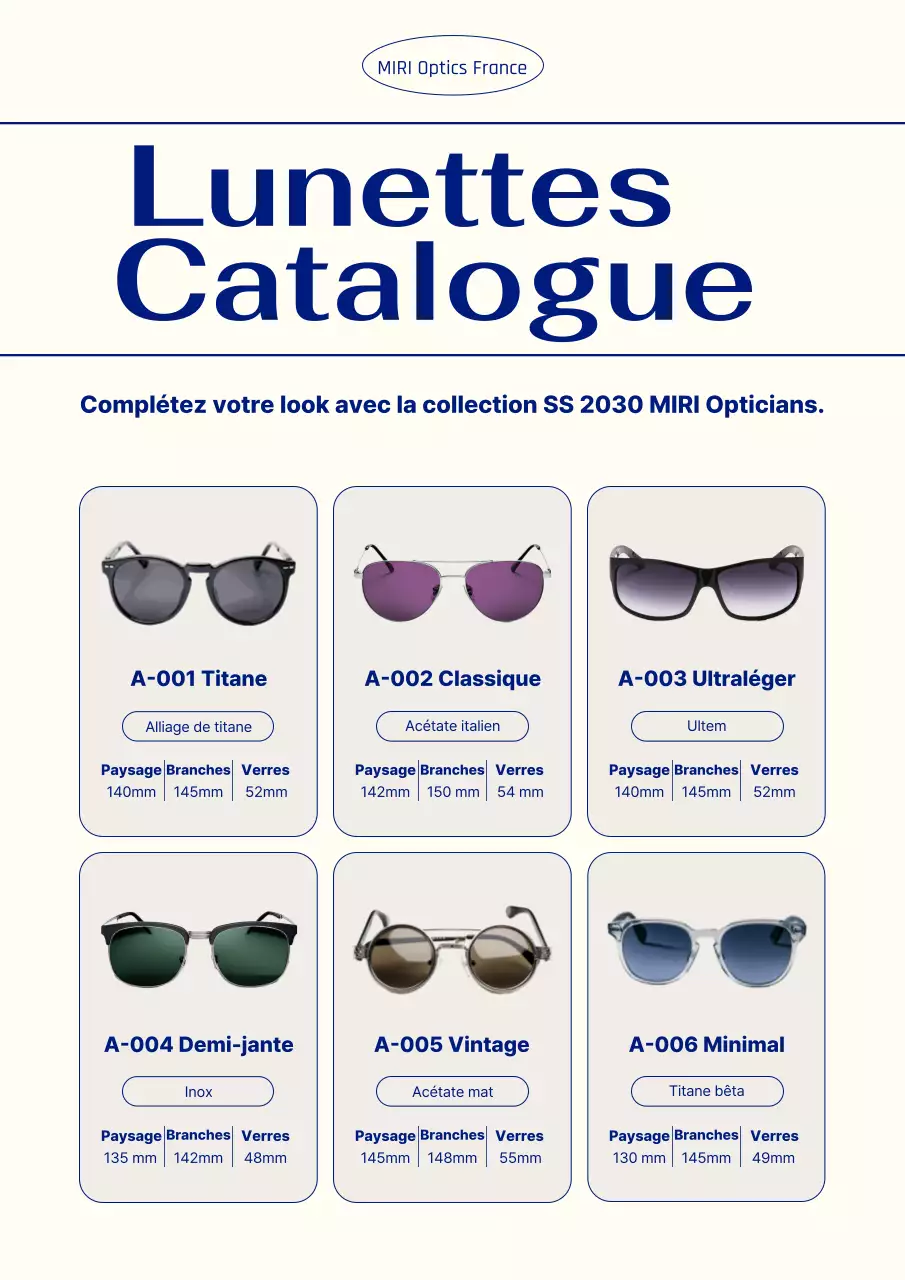 Catalogue de lunettes modernes de la marine