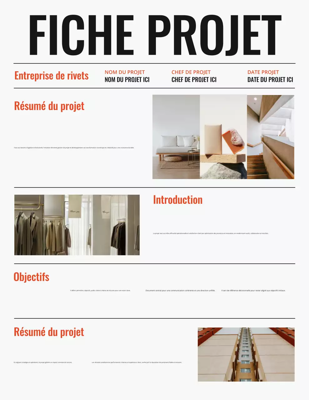 Lettre de synthèse de projet minimaliste en gras noir et orange