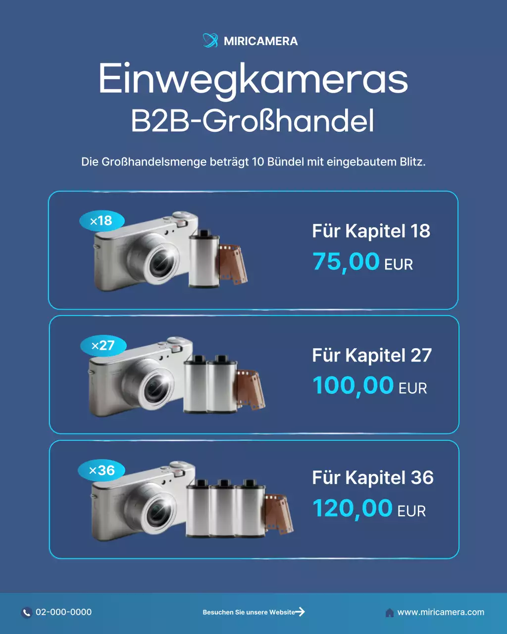 Werbung für moderne blaue Kameras