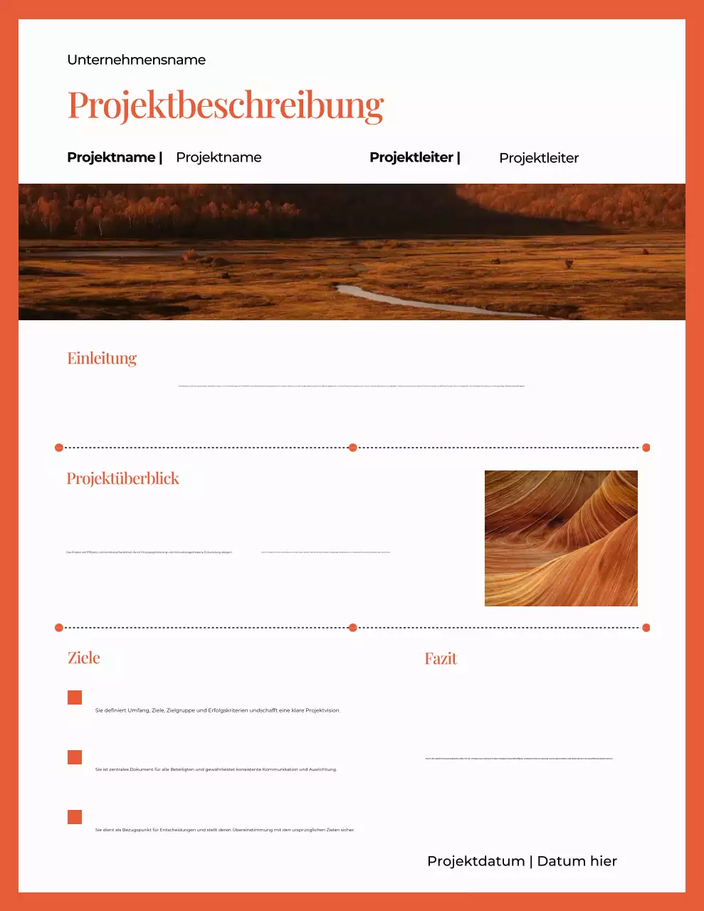 Projektbeschreibung in Weiß und Orange – Modernes Minimalismus-Projektbrief