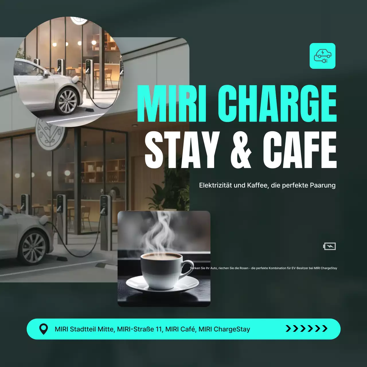 Werbung für das moderne Elektroauto-Café „Mint“
