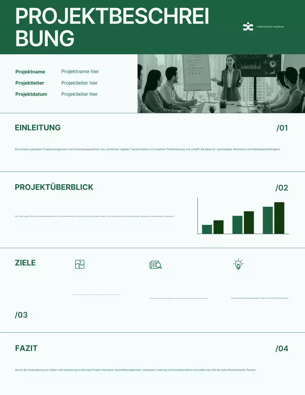 Grünes und weißes minimalistisches Projektbriefing