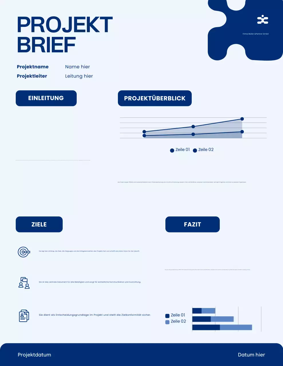 Kurzbeschreibung für ein minimalistisches, modernes Projekt in Blau