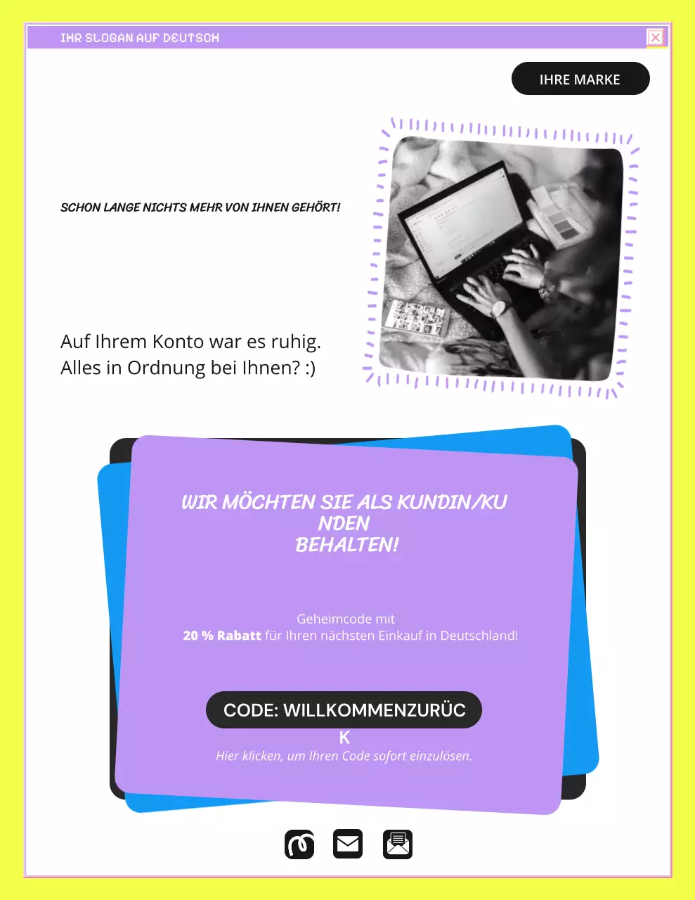 Kampagnenbrief zur Markenerinnerung in Gelb und Blau