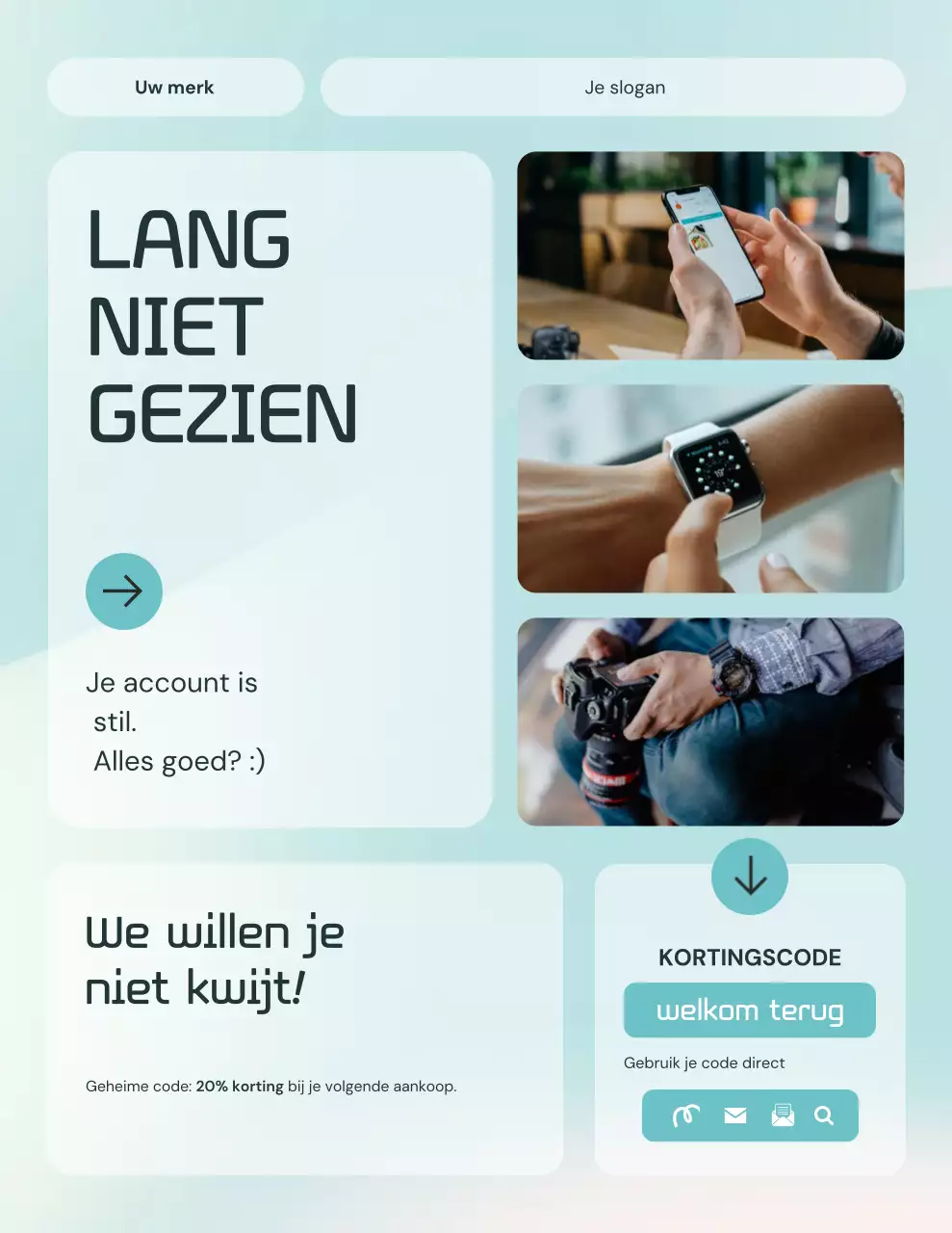 Groene en witte minimalistische gebruikersinterface, herinneringsbrief voor elektronische producten.