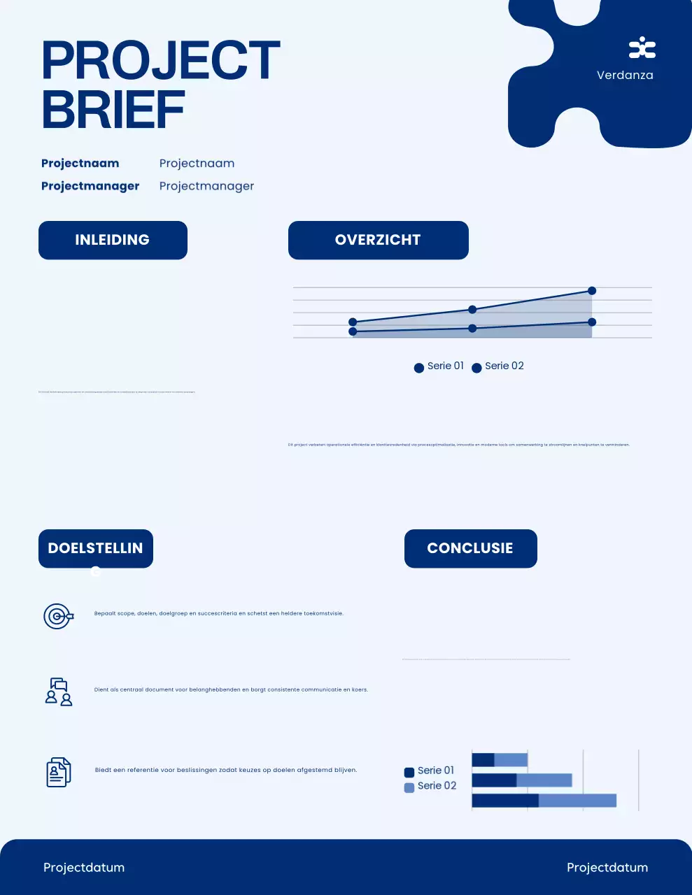 Projectbrief voor een minimalistisch en modern blauw project