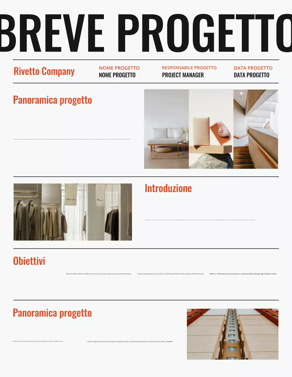 Lettera di presentazione del progetto minimalista in grassetto nero e arancione