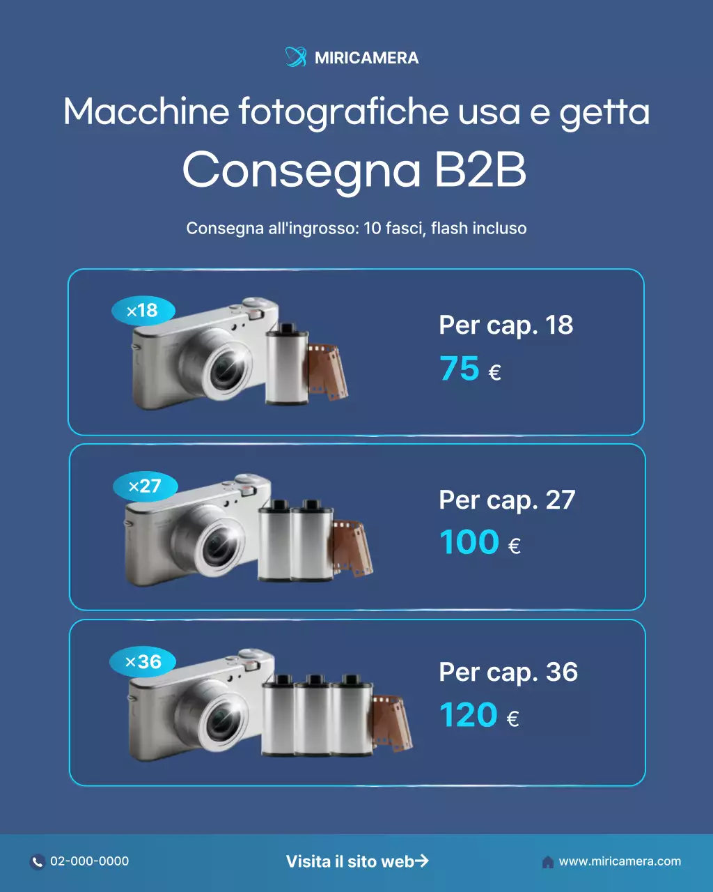 Pubblicità della macchina fotografica moderna blu