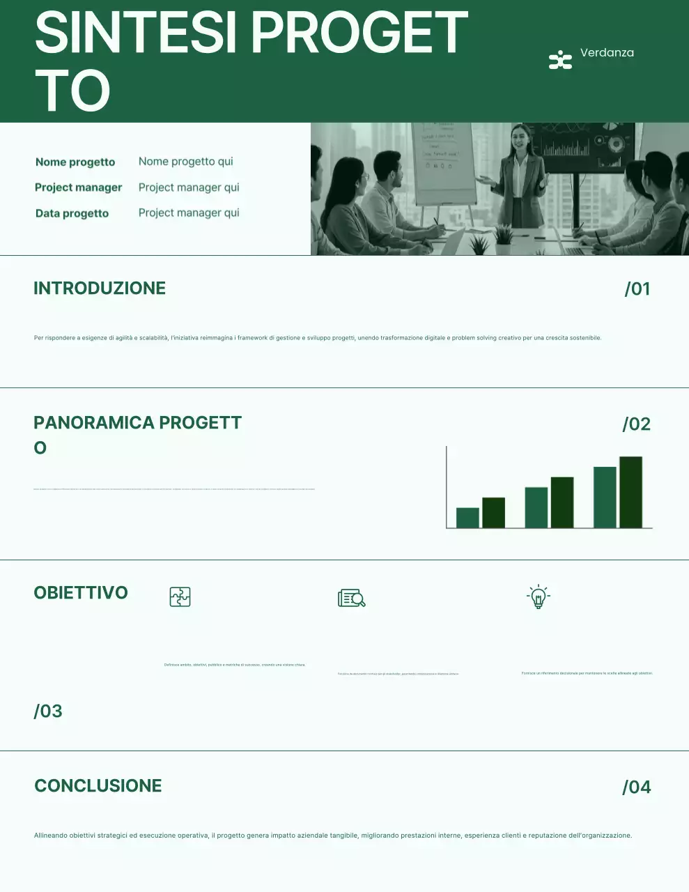 Lettera riassuntiva del progetto minimale verde e bianco