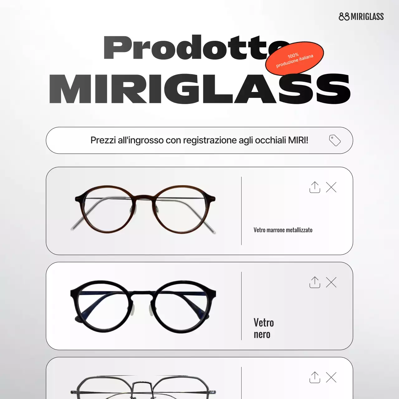 Pubblicità di occhiali moderni grigi