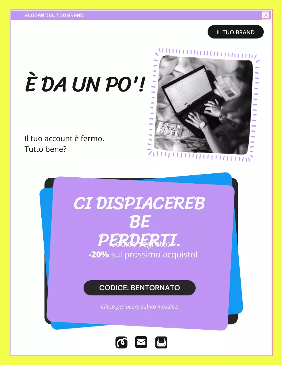 Lettera di promemoria della campagna del marchio Bold giallo e blu