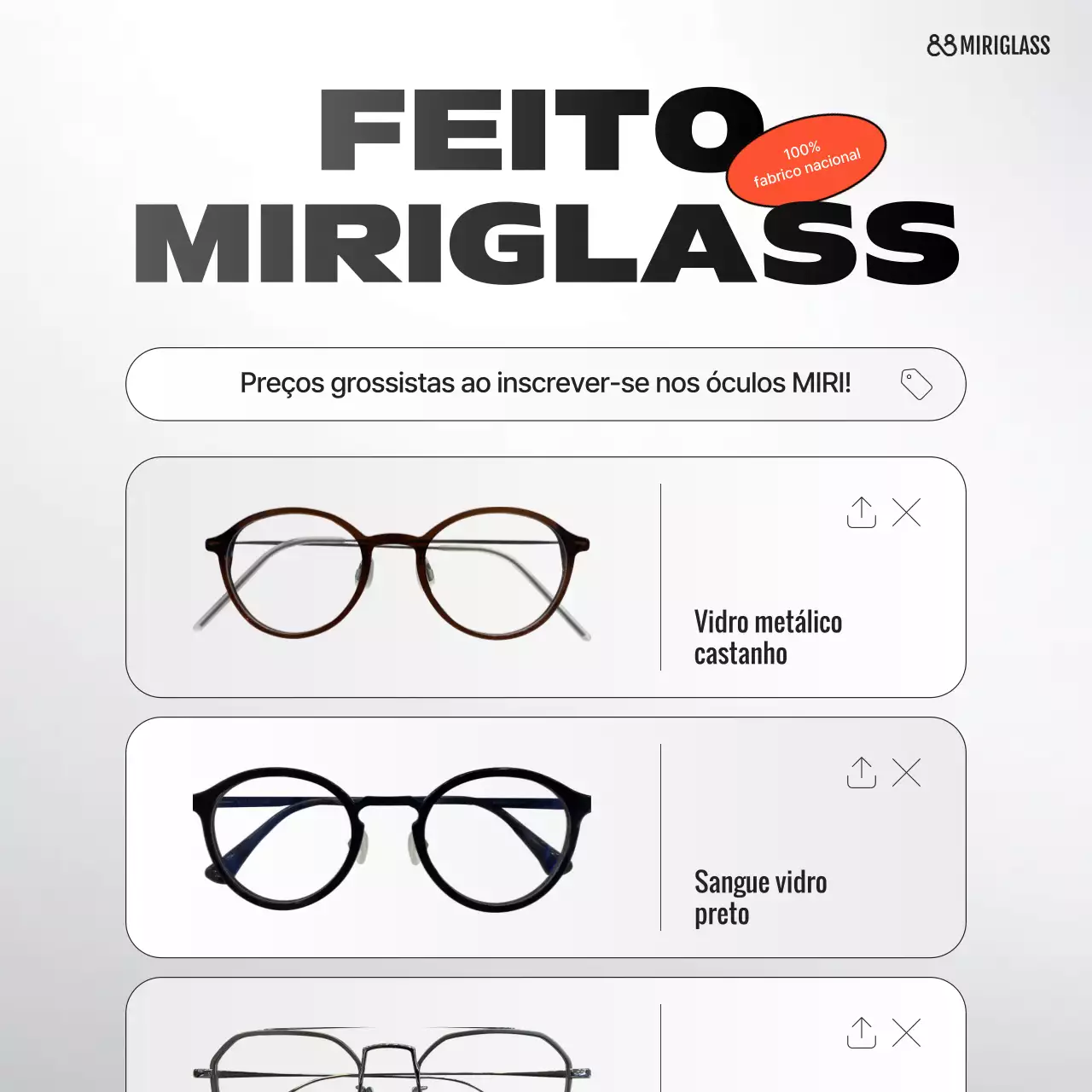 Anúncio de óculos modernos cinza