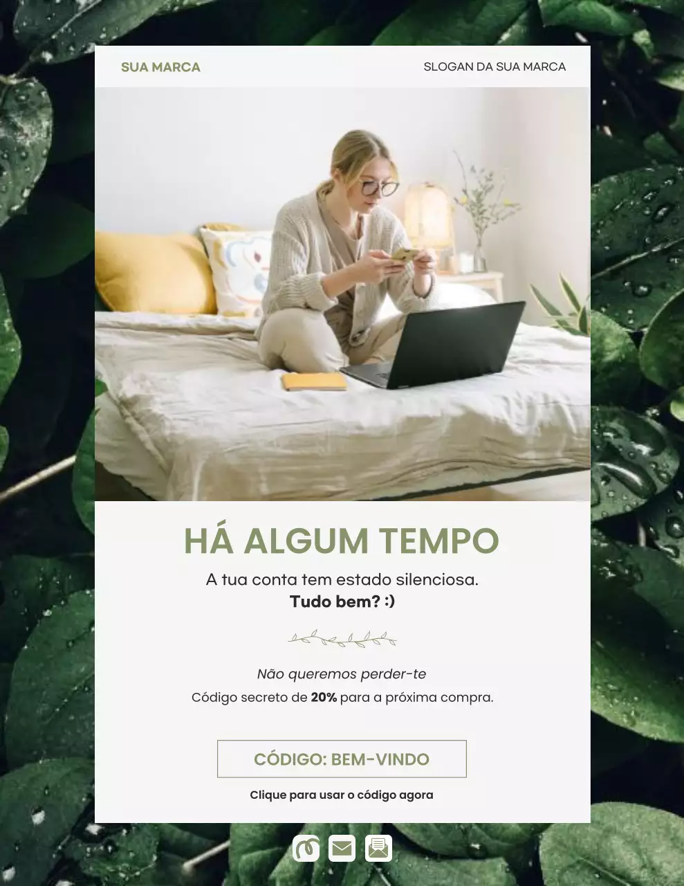 Carta de lembrete da campanha de varejo minimalista moderna em verde e branco