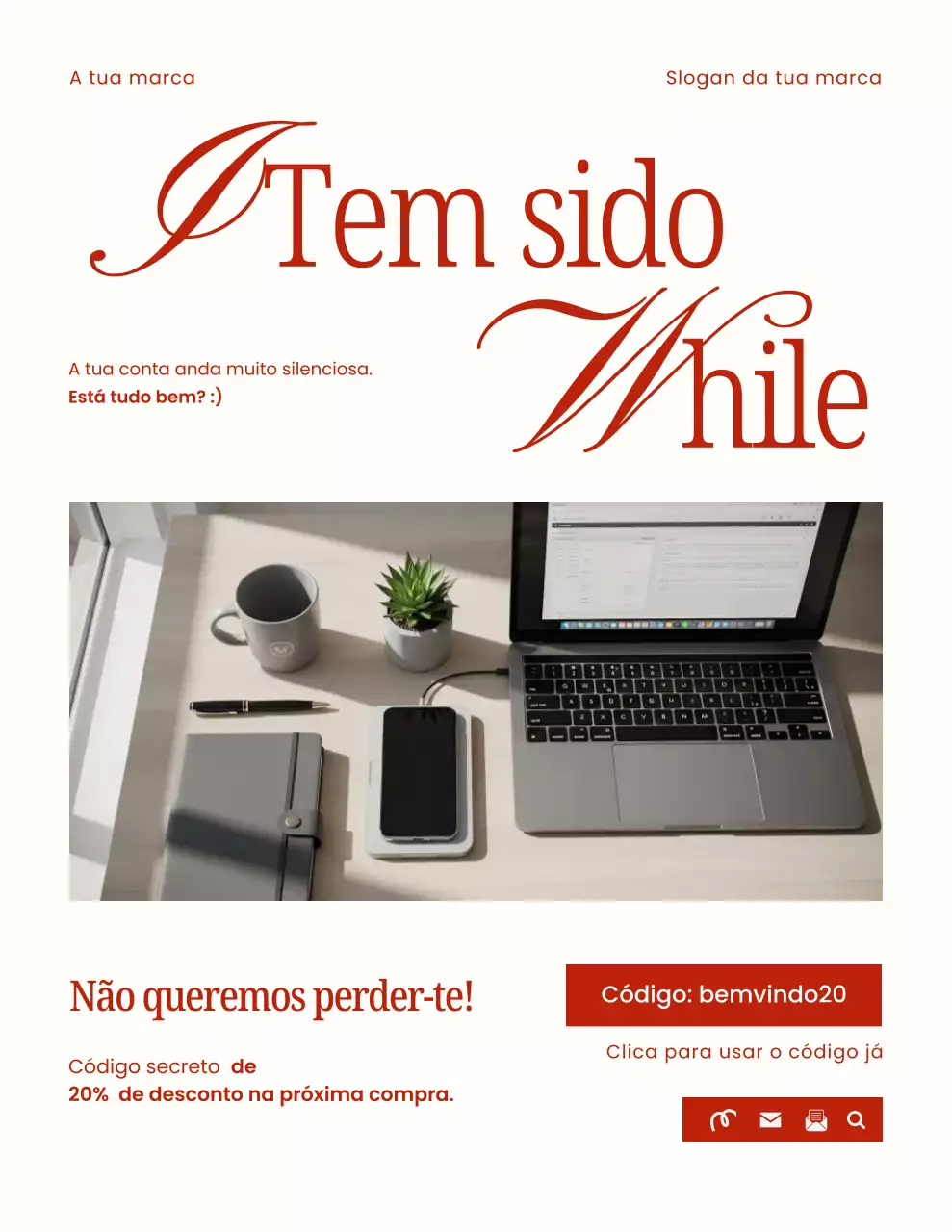 Carta de campanha para lembrete de moda minimalista elegante em vermelho e branco
