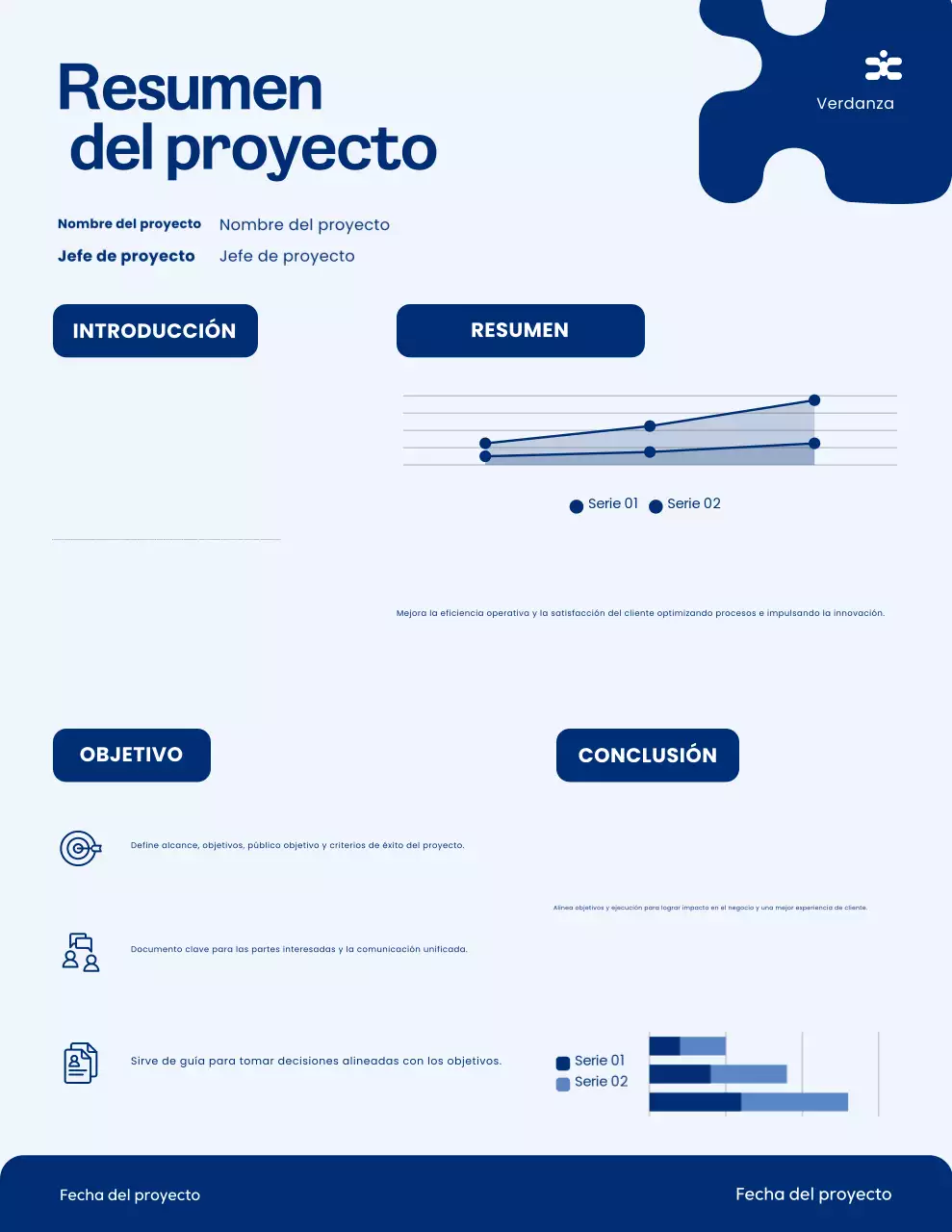Carta informativa sobre el proyecto moderno minimalista azul