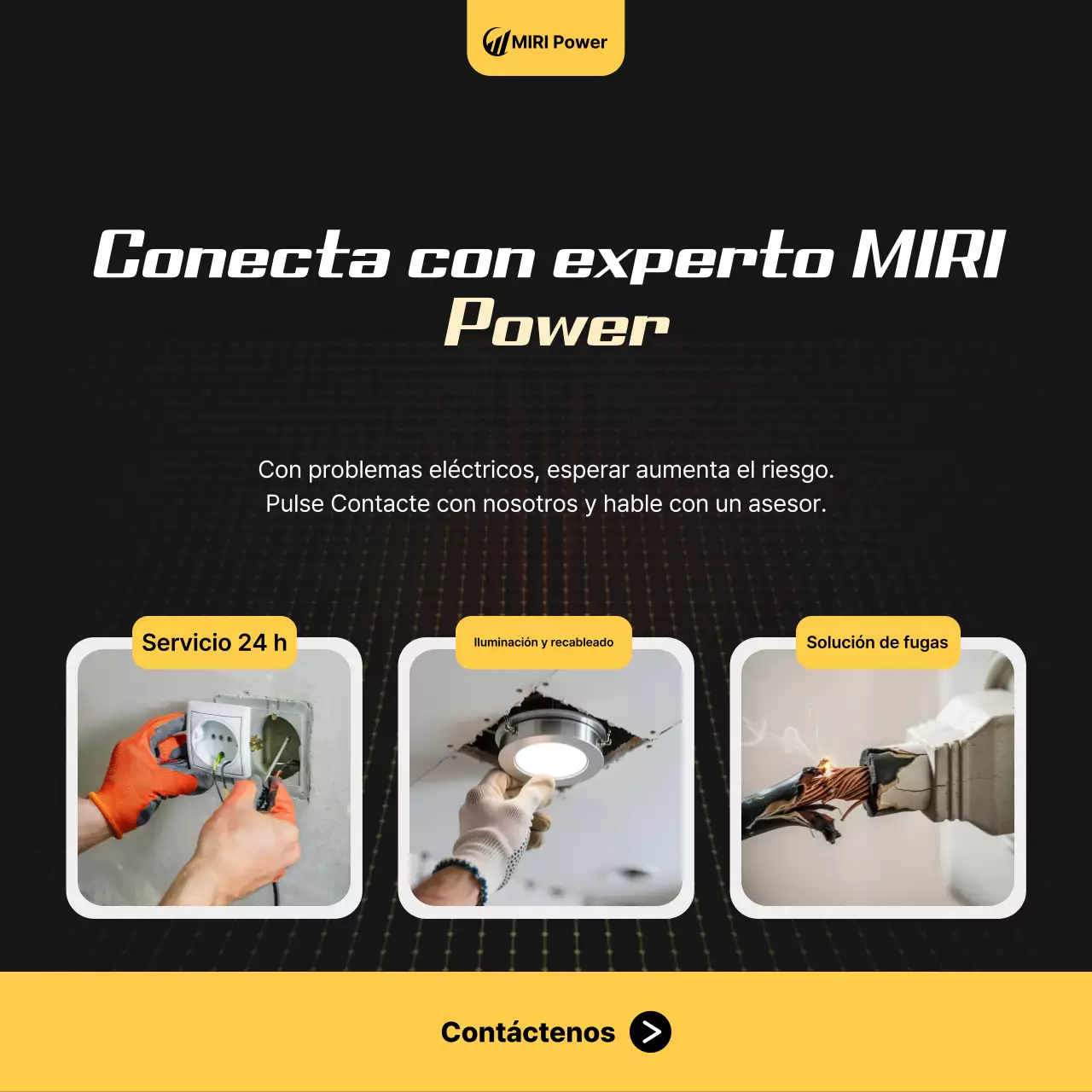 Anuncio de servicio eléctrico moderno en negro