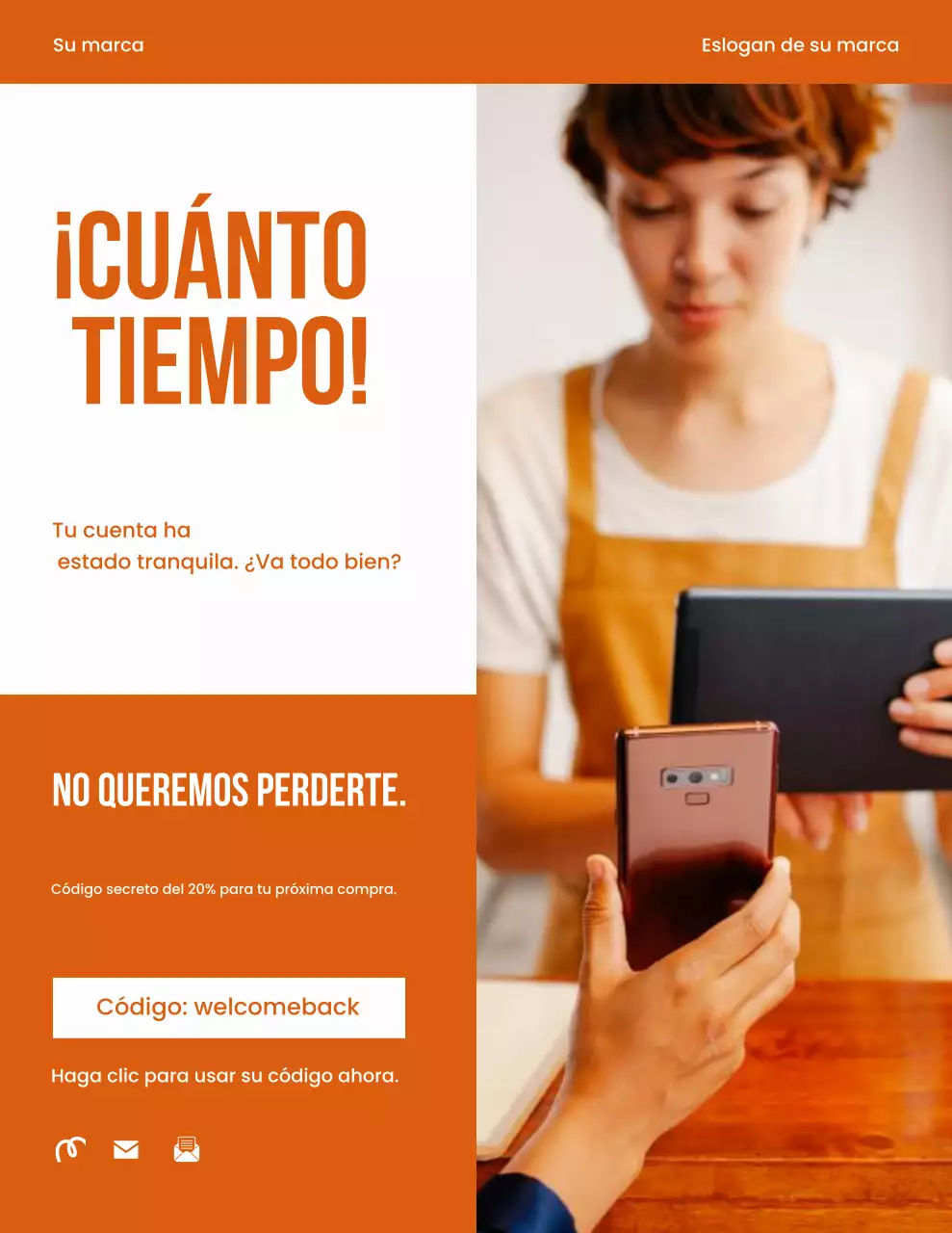 Carta recordatoria de campaña de moda minimalista en tonos naranja y blanco